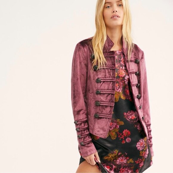 Free People Purple Velvet Crop Military Jacket, Size S - Picture 1 of 9